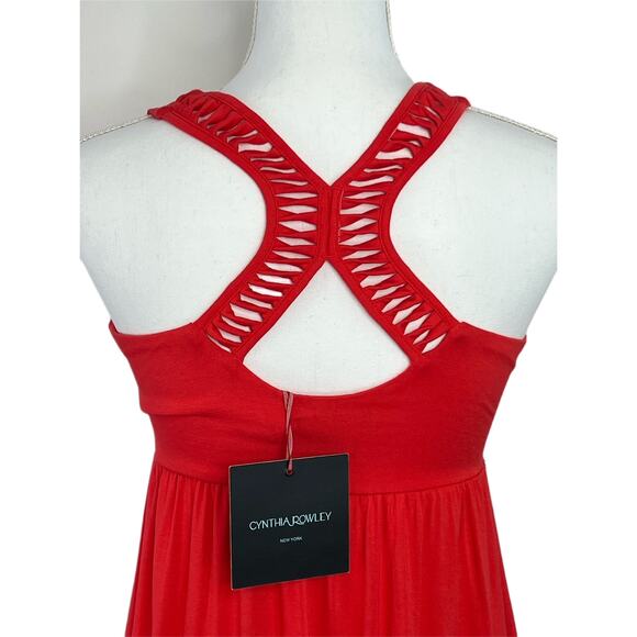 NWT Cynthia Rowley Halter Pull On Red Orange Stretch Cross Back Dress Size XS - Picture 4 of 12